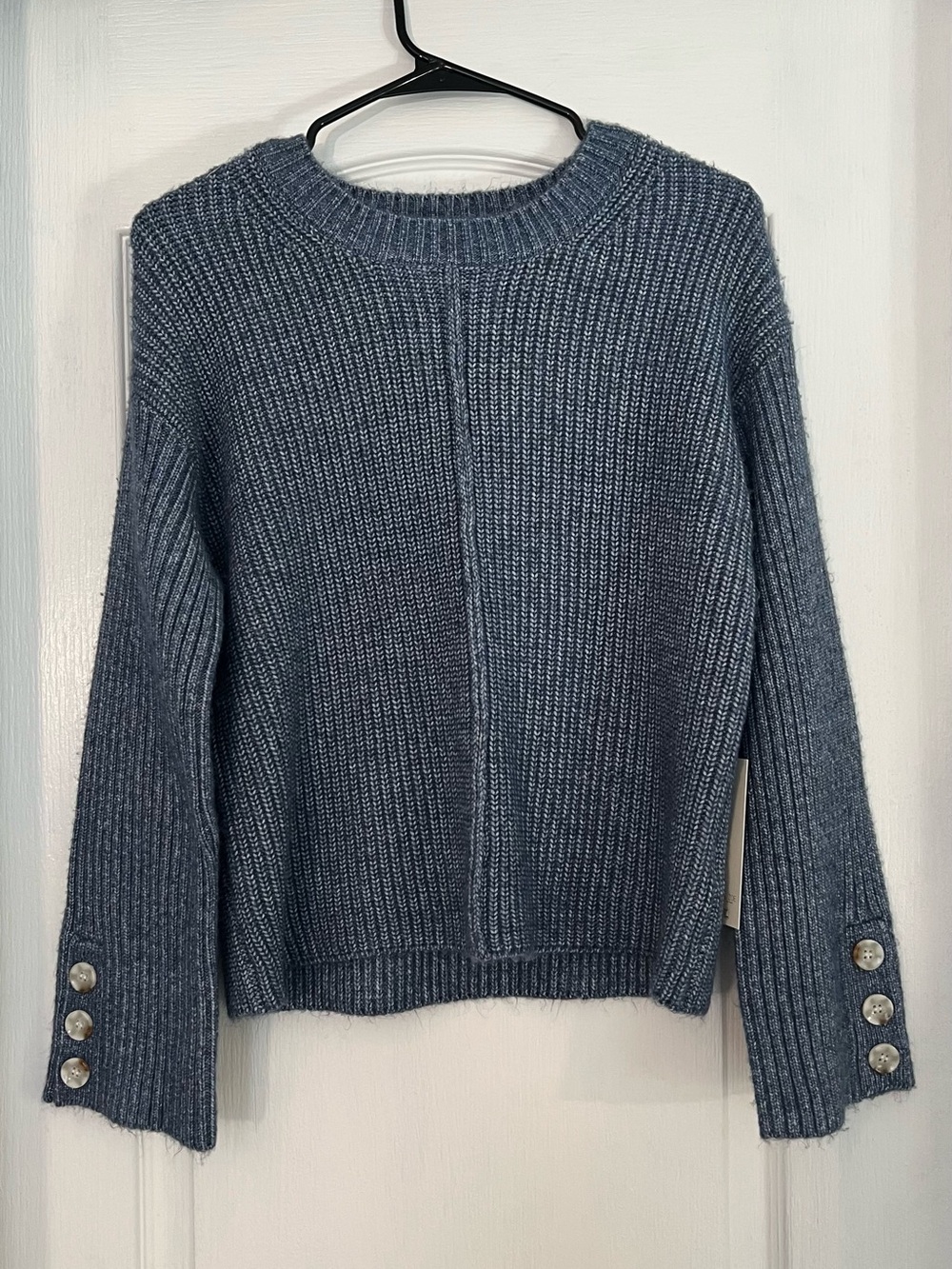 Rachel Zoe Womens Sweater S Blue Knit Button Cuff Crew Neck Pullover NWT